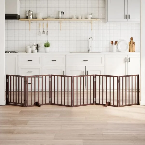 vidaXL Barrière pour chiens avec porte 6 panneaux bois de peuplier