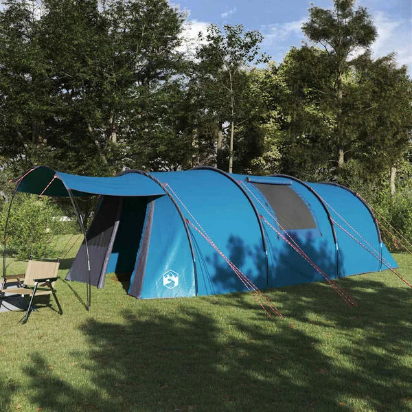 vidaXL Tente tunnel 4 personnes 4 personne Bleu et gris