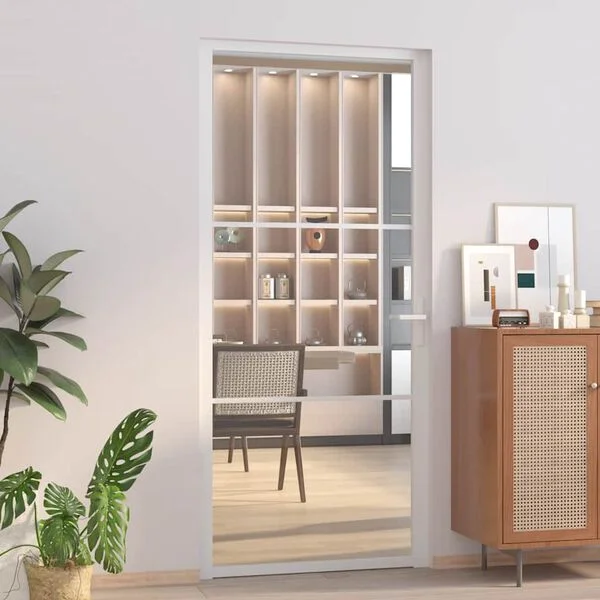 vidaXL Porte intérieure 93x201, 5 cm Blanc Verre ESG et aluminium