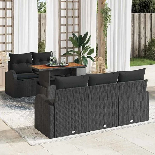 vidaXL Ensemble de canapé de jardin 6 pc Noir