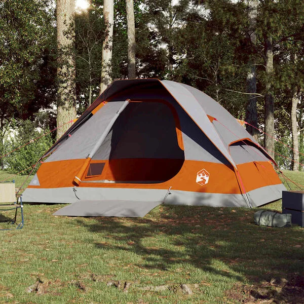 vidaXL Tente de camping à dôme 4 personnes gris et orange imperméable