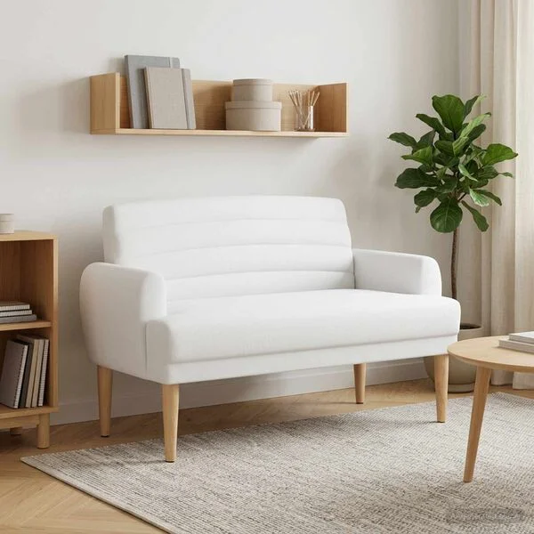 vidaXL Canapé love seat avec capitonnage en boutons Blanc Tissu