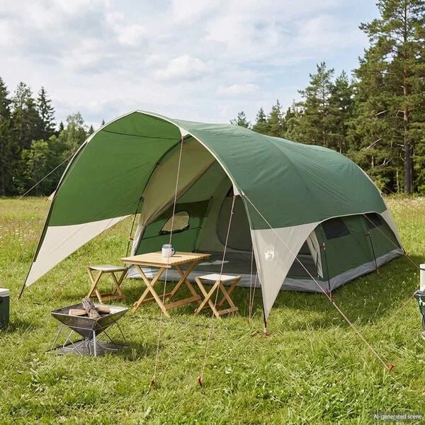 vidaXL Tunnel Tent with Rainfly Water-Resistant 10 personne Vert