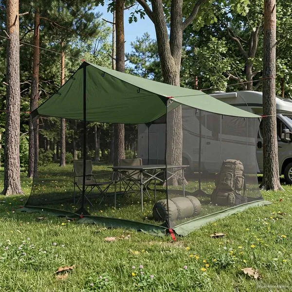 vidaXL Tarp de camping avec murs en maille Vert 340 x 260 x 220 cm