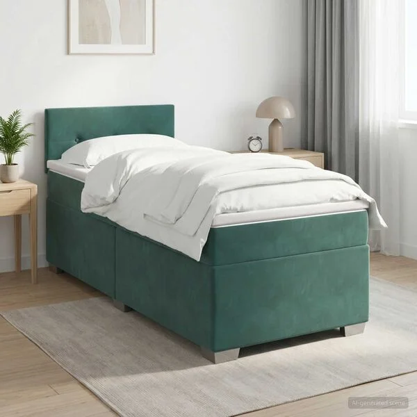 vidaXL Lit boxspring avec matelas Vert foncé 100 x 200 cm Velours