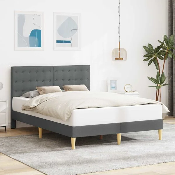 vidaXL Cadre de lit avec tête de lit Gris foncé 140 x 190 cm Tissu