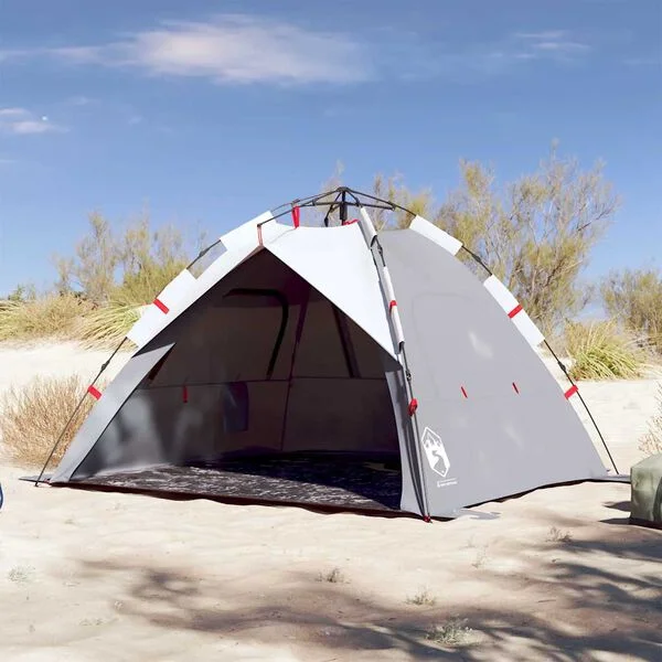 vidaXL Tente de plage 3 personnes gris libération rapide imperméable
