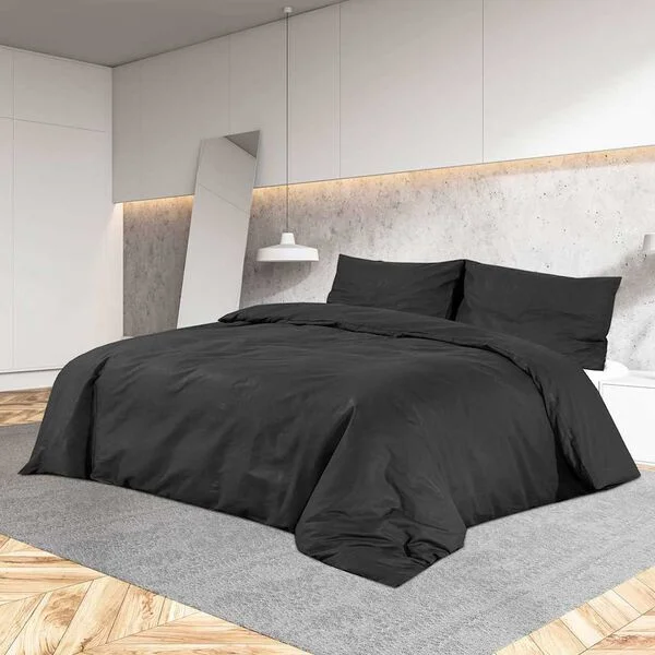 vidaXL Ensemble de housse de couette Noir 140x200 cm Microfibre légère