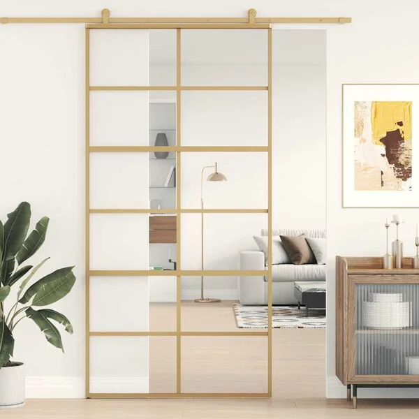 vidaXL Porte coulissante doré 102, 5x205cm verre ESG clair et aluminium