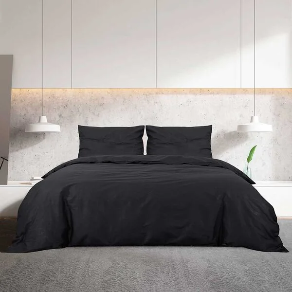 vidaXL Ensemble de housse de couette Noir 140x200 cm Microfibre légère