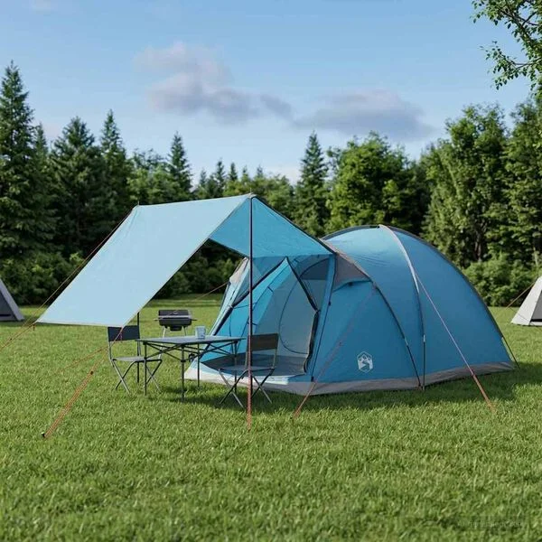vidaXL Tente Cabane 4 personne Bleu Polyester et Acier