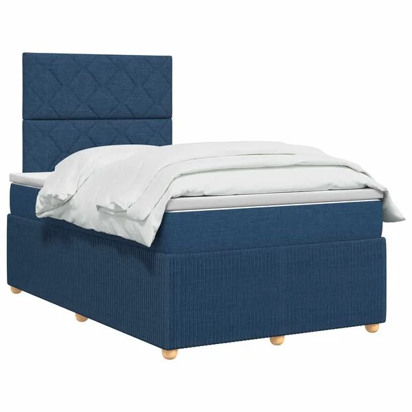 vidaXL Lit boxspring avec matelas Bleu 120 x 190 cm Tissu