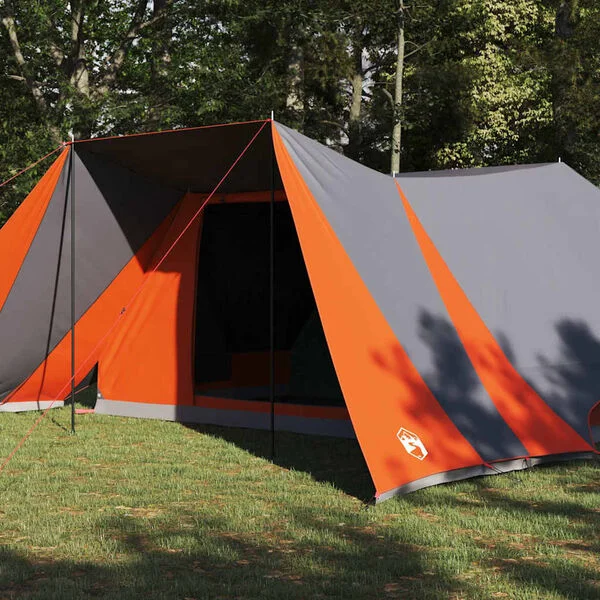 vidaXL Tente Tipi 12 personne Gris et orange taffetas