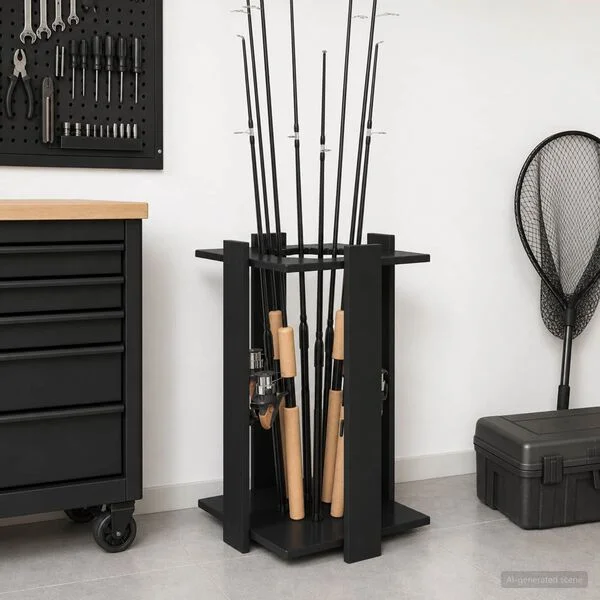 vidaXL Support de canne à pêche Bois d'ingénierie 42 x 43 x 60 cm Noir