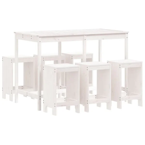 vidaXL Ensemble de bar de jardin 7 pcs blanc bois de pin massif