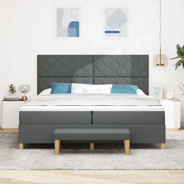 vidaXL Lit à ressorts avec tête de lit Gris foncé 200 x 200 cm tissu