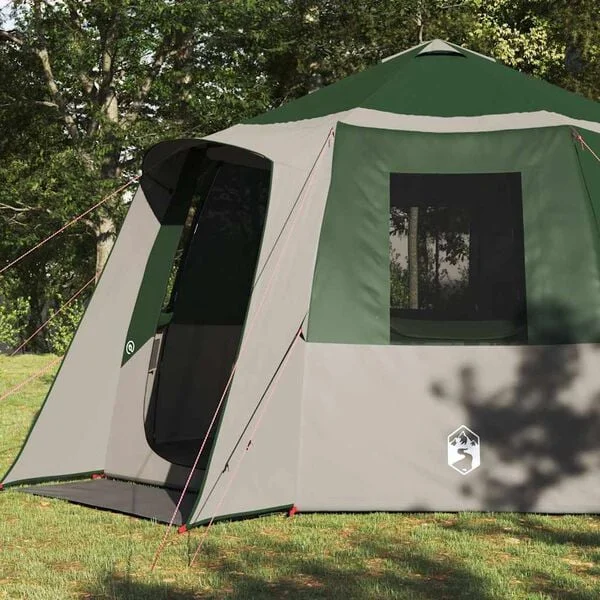 vidaXL Tente de cabane 12 personnes 10 personne Vert et blanc