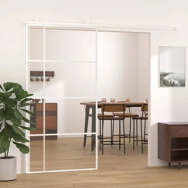 vidaXL Porte coulissante Verre ESG et aluminium 102, 5x205 cm Blanc