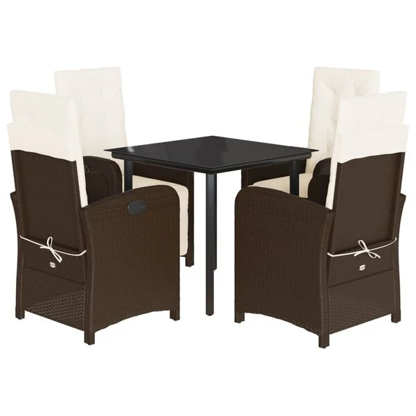 vidaXL Ensemble à manger de jardin 5 pcs et coussins marron poly rotin