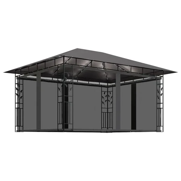 vidaXL Tonnelle avec moustiquaire et lumières LED 4x3x2, 73m Anthracite