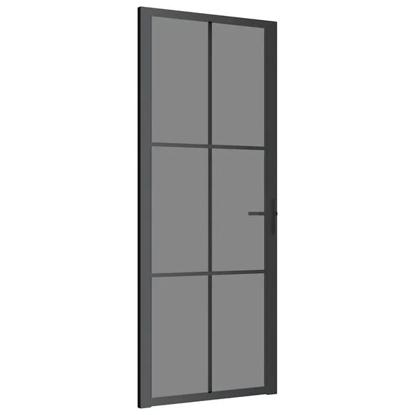 vidaXL Porte intérieure 83x201, 5 cm Noir Verre ESG et aluminium