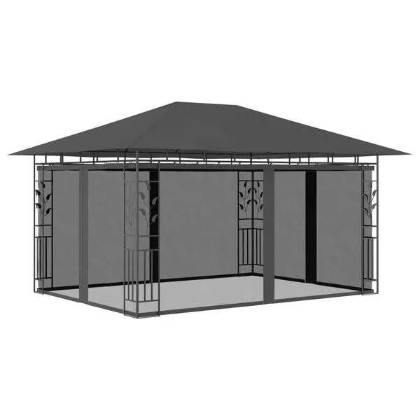 vidaXL Tonnelle avec moustiquaire et lumières LED 4x3x2, 73m Anthracite