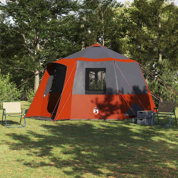 vidaXL Tente de cabane 12 personnes 10 personne Gris et orange