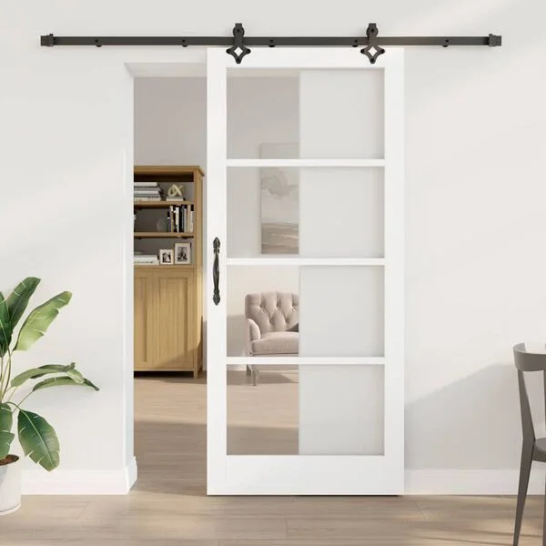 vidaXL Porte coulissante Blanc 93 x 211 cm Bois de pin massif et verre