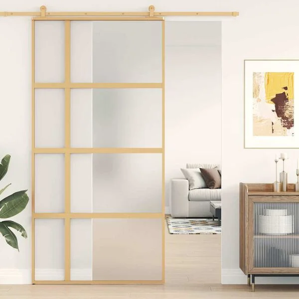 vidaXL Porte coulissante doré 102, 5x205 cm verre ESG dépoli aluminium