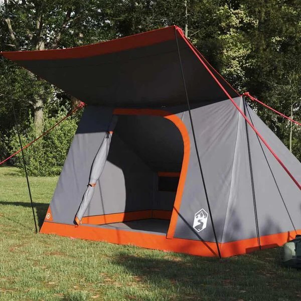 vidaXL Tente de camping 4 personne Gris et orange taffetas Imperméable