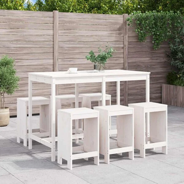 vidaXL Ensemble de bar de jardin 7 pcs blanc bois de pin massif