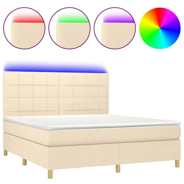 vidaXL Sommier à lattes de lit et matelas et LED Crème 180x200cm Tissu