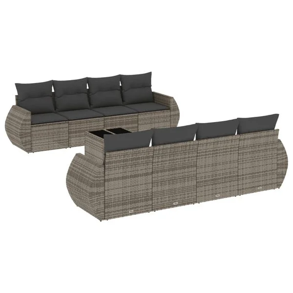 vidaXL Salon de jardin 9 pcs avec coussins gris résine tressée