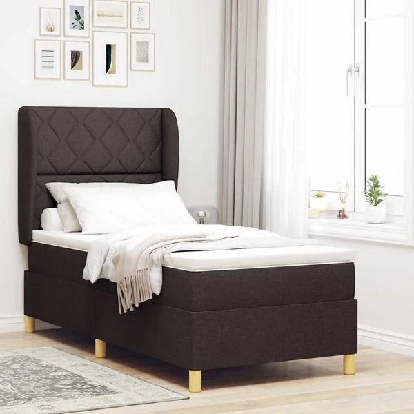 vidaXL Lit à ressorts avec tête de lit Marron foncé 200 x 100 cm tissu