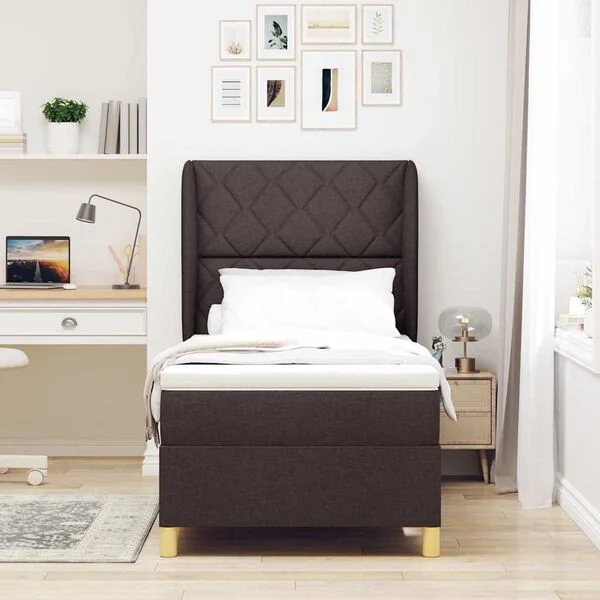 vidaXL Lit à ressorts avec tête de lit Marron foncé 200 x 100 cm tissu