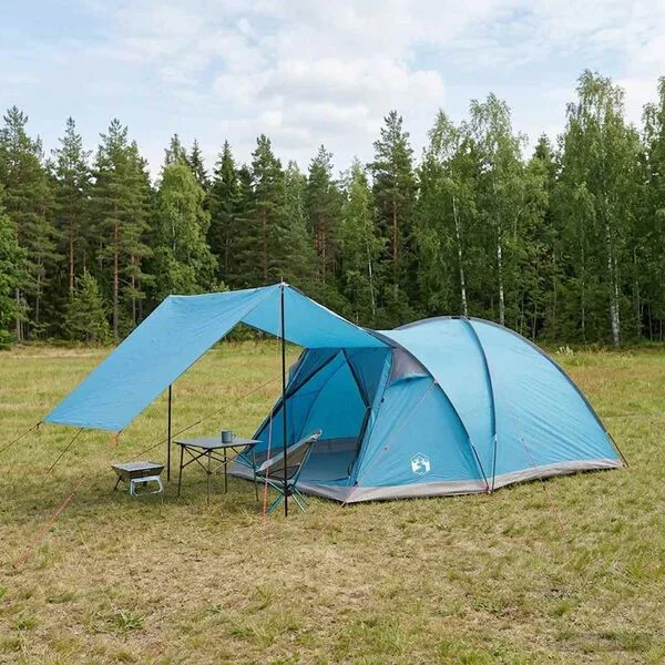 vidaXL Tente Cabane 6 personne Bleu Polyester et Acier
