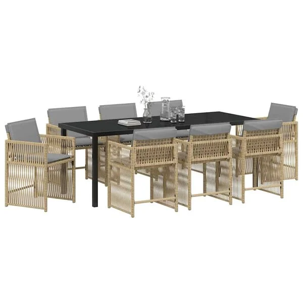 vidaXL Ensemble de salle à manger pour jardin 9 pc Beige polyrotin