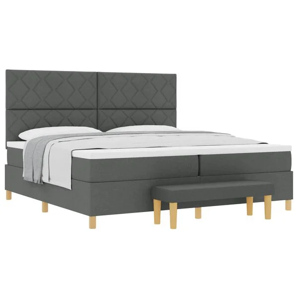 vidaXL Lit à ressorts avec tête de lit Gris foncé 200 x 200 cm tissu
