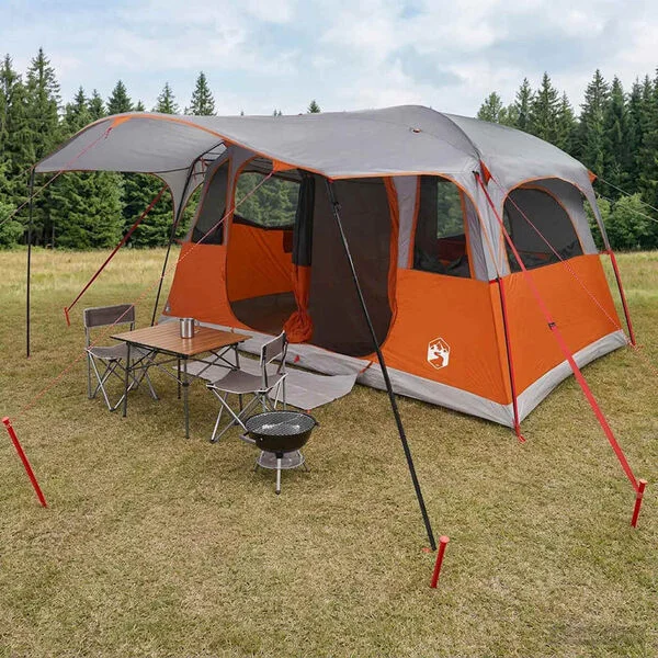 vidaXL Tente tunnel 10 personne Gris et orange Polyester et Acier
