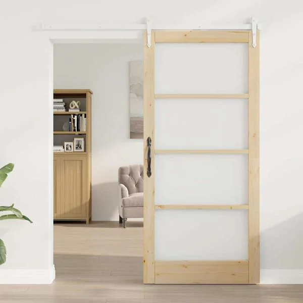vidaXL Porte coulissante 93 x 202 cm Bois de pin massif et verre