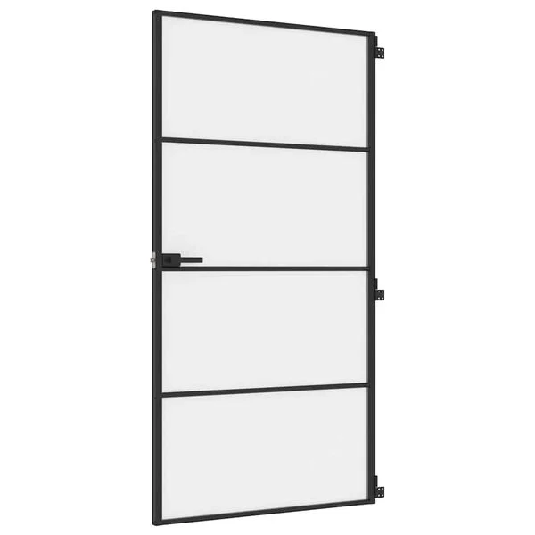 vidaXL Porte intérieure mince noir verre trempé aluminium