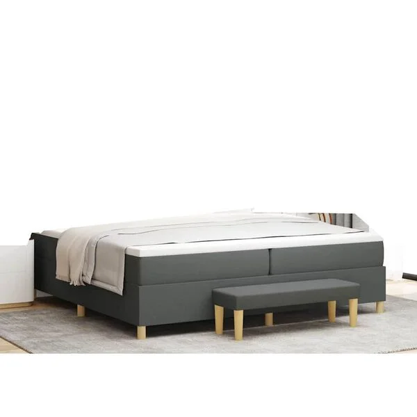vidaXL Lit à ressorts avec tête de lit Gris foncé 200 x 200 cm tissu