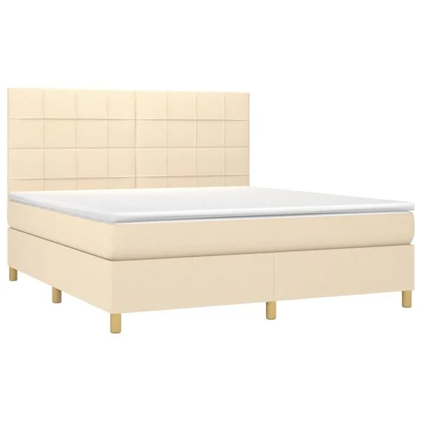 vidaXL Sommier à lattes de lit et matelas et LED Crème 180x200cm Tissu