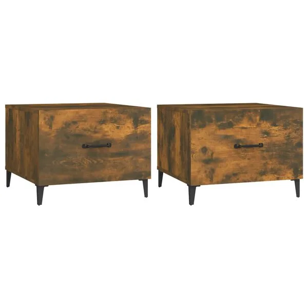 vidaXL Tables basses avec pieds en métal 2 pcs Chêne fumé 50x50x40 cm