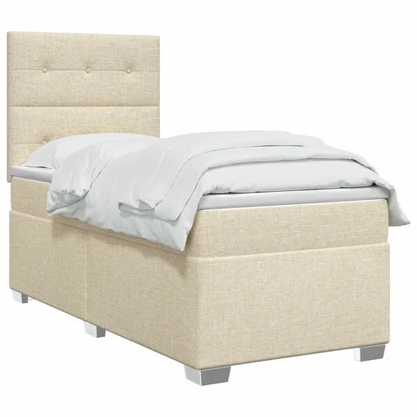 vidaXL Lit boxspring avec matelas Crème 90 x 190 cm Tissu