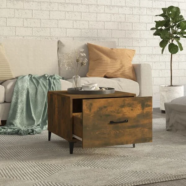 vidaXL Tables basses avec pieds en métal 2 pcs Chêne fumé 50x50x40 cm