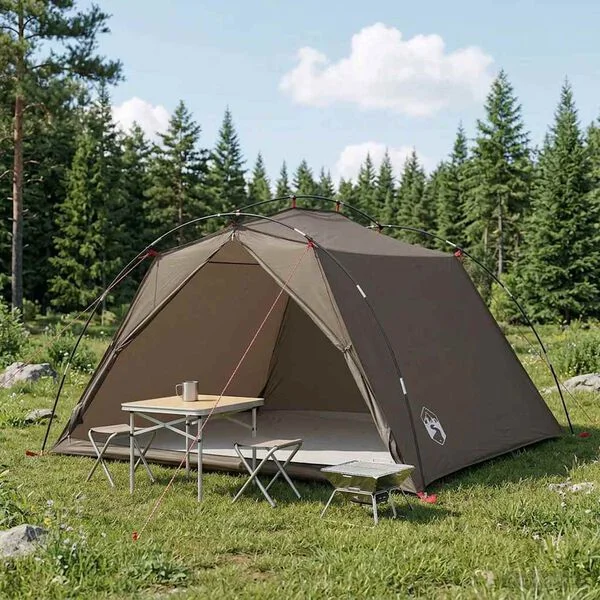 vidaXL Tente tunnel 4 personne Marron et gris