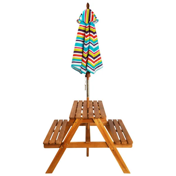 vidaXL Table à pique-nique et parasol enfants 79x90x60cm Acacia solide