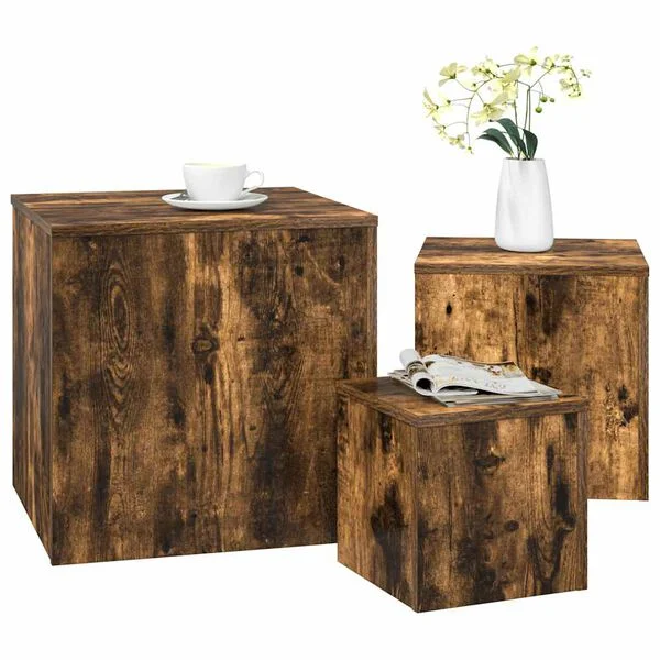 vidaXL Tables d'appoint 3 pcs Chêne fumé Bois d'ingénierie