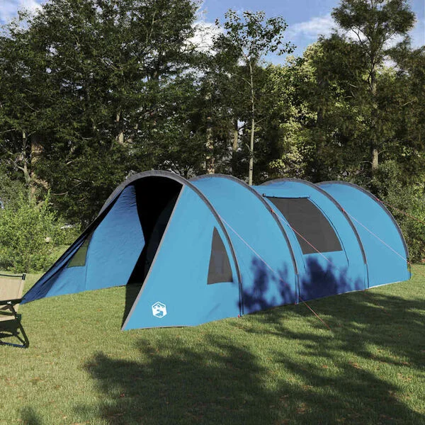vidaXL Tente tunnel 4 personnes 4 personne Bleu et gris